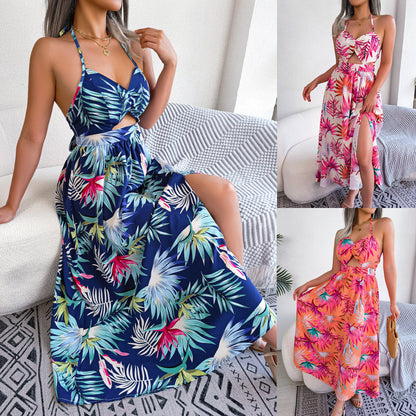 Dam Klänning Lång Blommönster Ärmlös Polyester 1
