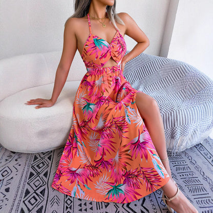 Dam Klänning Lång Blommönster Ärmlös Polyester 3
