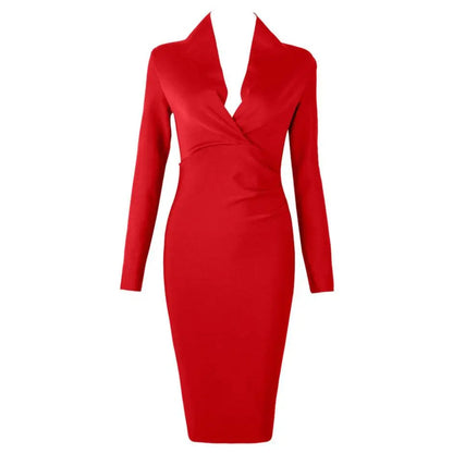 Dam Klänning Midi V-Formad Design Elastisk Passform Polyester Spandex 5