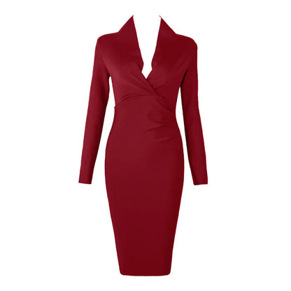 Dam Klänning Midi V-Formad Design Elastisk Passform Polyester Spandex 6
