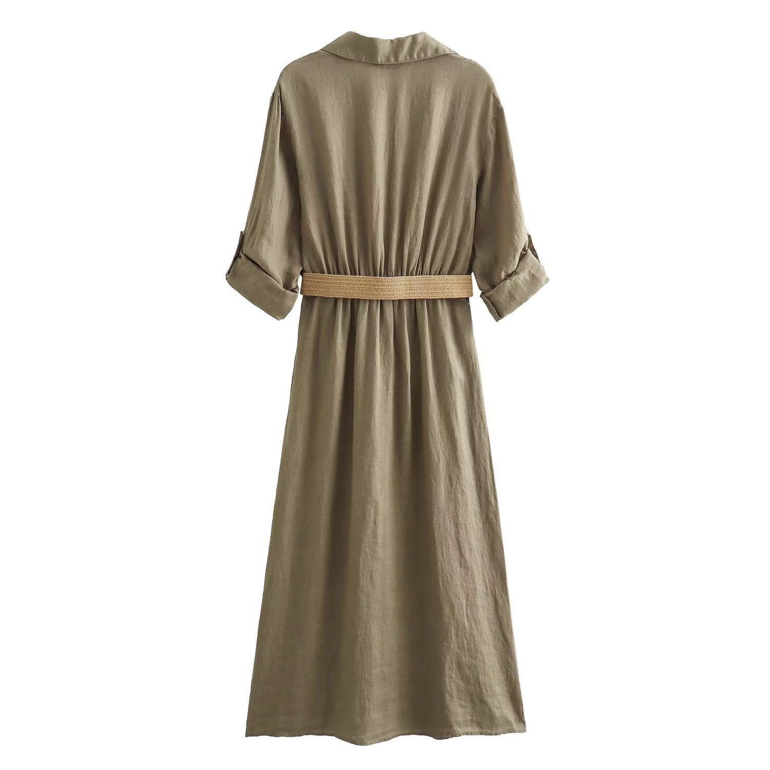 Dam Klänning Monokrom Lång Med Bälte Polyester 2