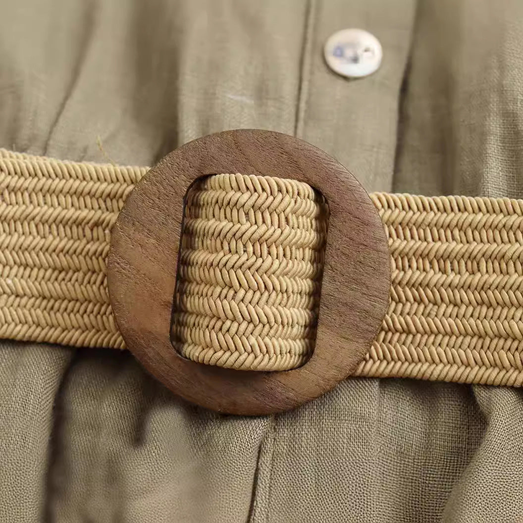 Dam Klänning Monokrom Lång Med Bälte Polyester 4