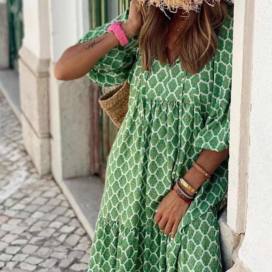 Dam Klänning V-ringning A-linjeformad Polyester 4