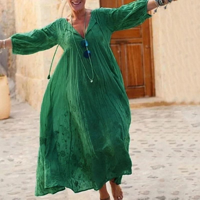 Dam Lång Sommarklänning Lätt Material Elegant Design 0