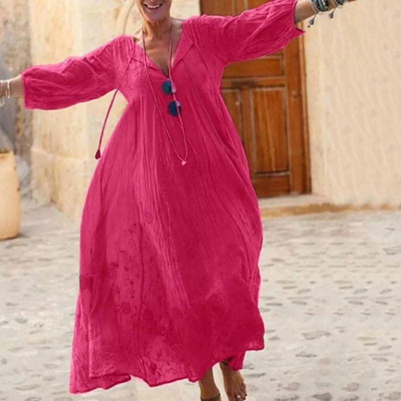 Dam Lång Sommarklänning Lätt Material Elegant Design 1