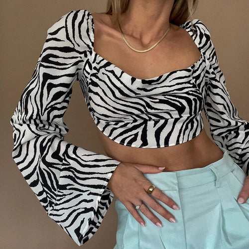 Dam Långärmad Skördetopp Zebra Mönster Polyester 0