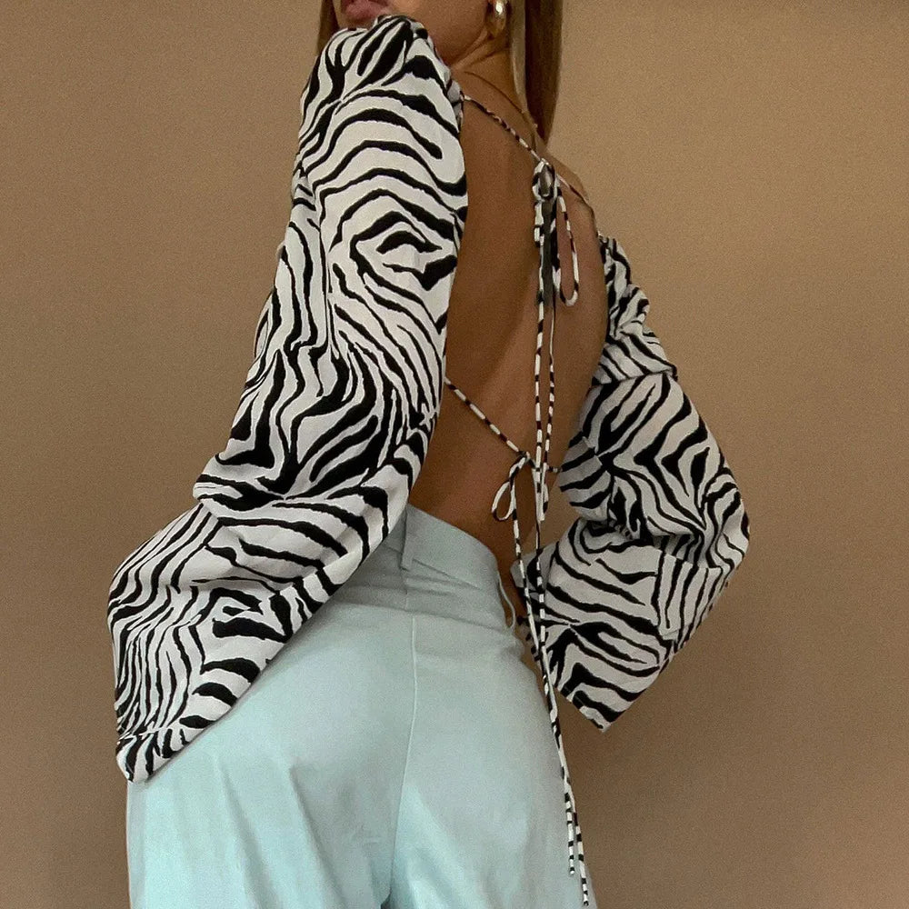 Dam Långärmad Skördetopp Zebra Mönster Polyester 3