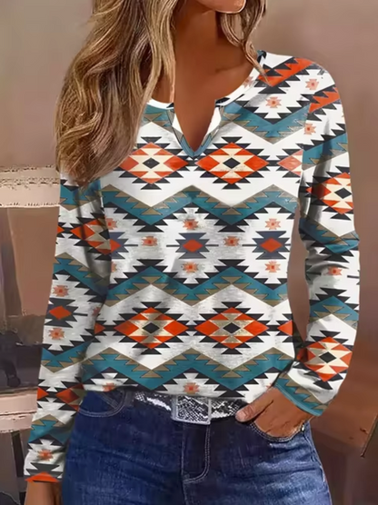 Dam Långärmad T-Shirt Geometriskt Tryck Bomull 0