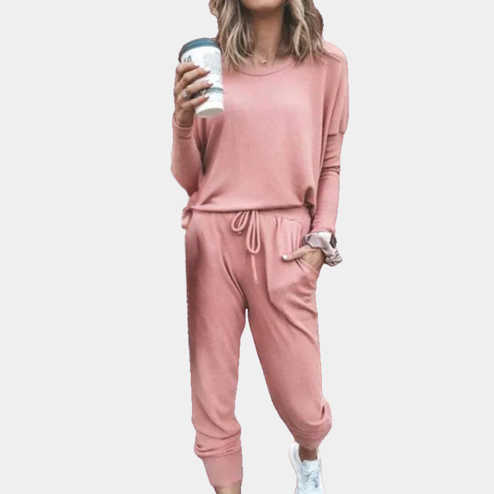 Dam Lounge Set Långärmad Löst Passform Polyester 3