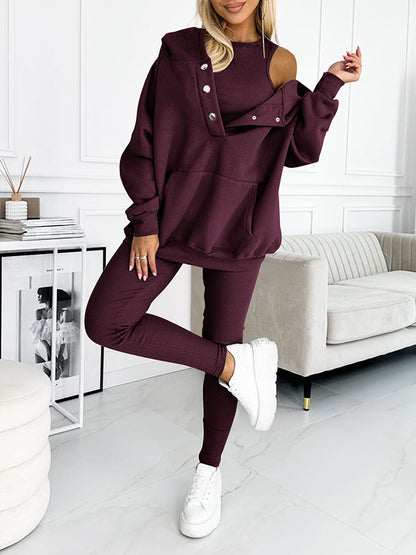Dam Loungewear Set Oversized Hoodie och Leggings Mjuk Andningsbar Väv 5