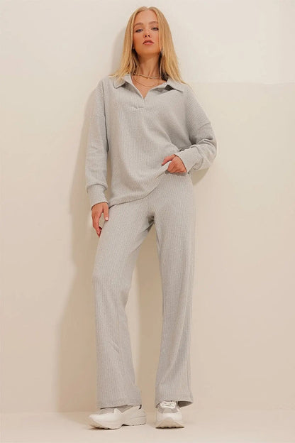 Dam Loungewear Set Våffeltyg Avslappnad Passform 7