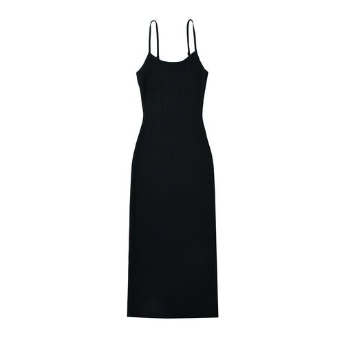 Dam Midi Klänning Slim Fit Monokrom Patchwork Högkvalitativt Tyg 0