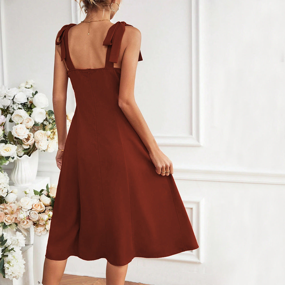 Dam Midiklänning Figursydd Mjuk Tyg med Justerbara Band 2