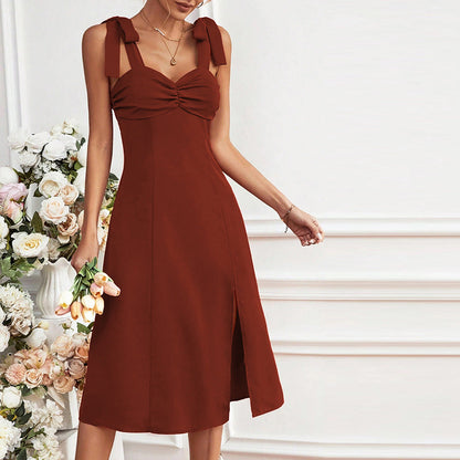 Dam Midiklänning Figursydd Mjuk Tyg med Justerbara Band 3