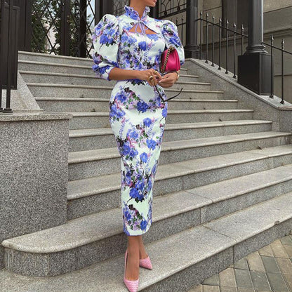 Dam Midiklänning Ståkrage Polyester Midi 2