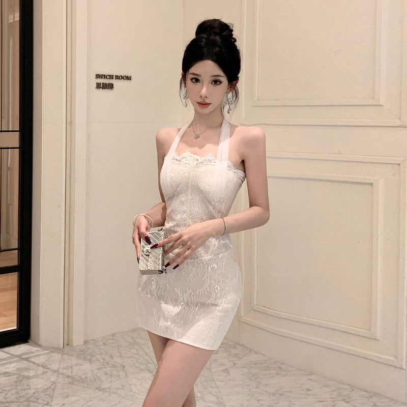 Dam Mini Klänning Öppen Rygg Polyester Halterhals 1