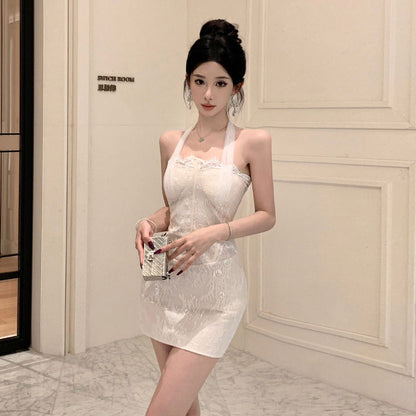 Dam Mini Klänning Öppen Rygg Polyester Halterhals 1