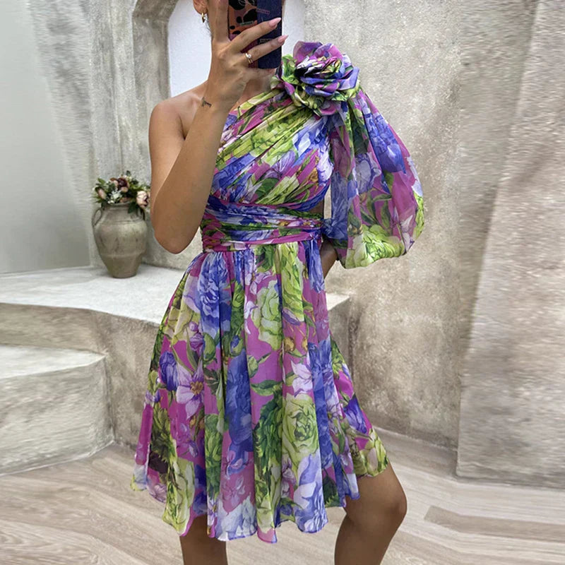 Dam Off-Shoulder Klänning Blommigt Tryck Lätt Material för Sommar och Fest 0