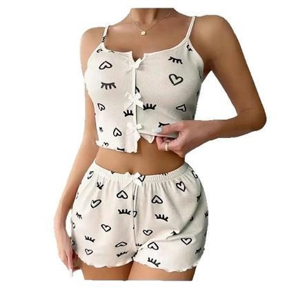 Dam Pyjamas Set Spaghetti Top och Capri Byxor Polyester 5