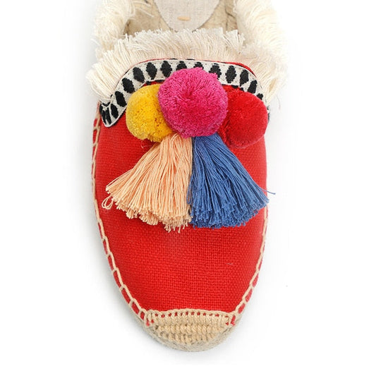 Dam Sandaler Slip-On Hampa Med Dekorativa Puffbollar 0