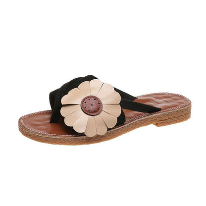 Dam Sandaler Tåavskiljare Blomapplikation Syntetiskt Läder 7