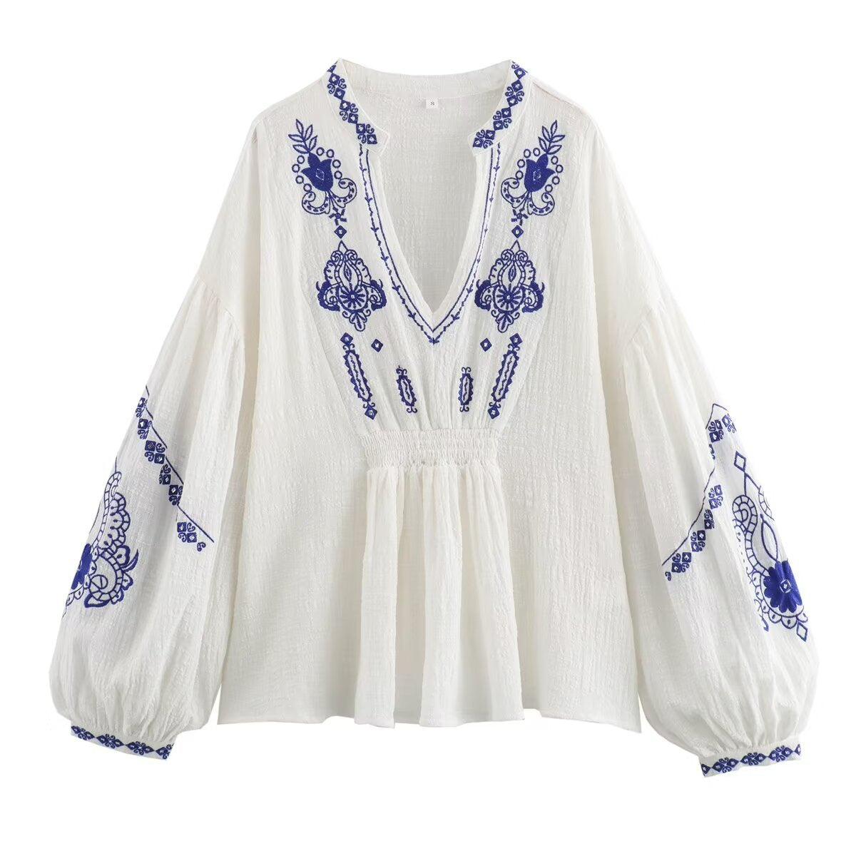 Dam Skjorta Långärmad V-Hals Blommönster Polyester 0