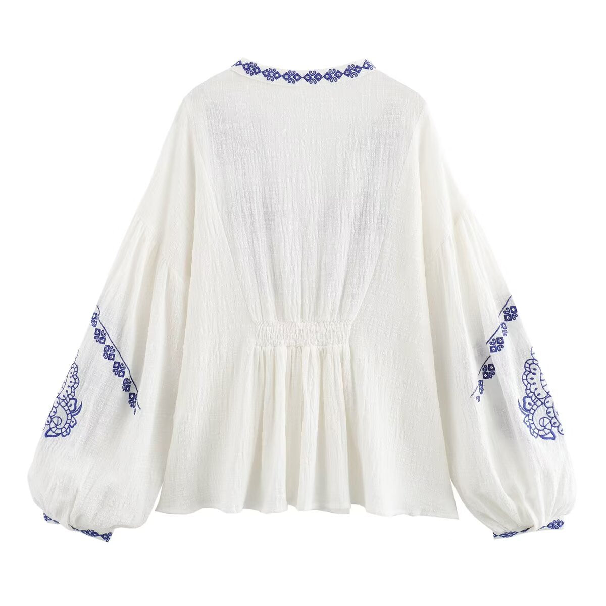 Dam Skjorta Långärmad V-Hals Blommönster Polyester 2