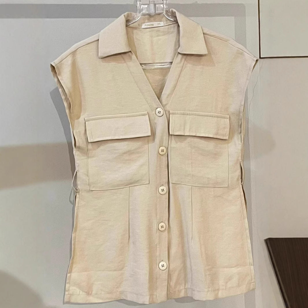 Dam Skjorta Utan Ärmar Casual Patchwork 100% Bomull 1