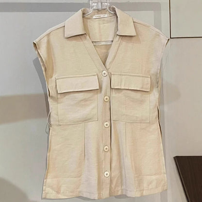 Dam Skjorta Utan Ärmar Casual Patchwork 100% Bomull 1