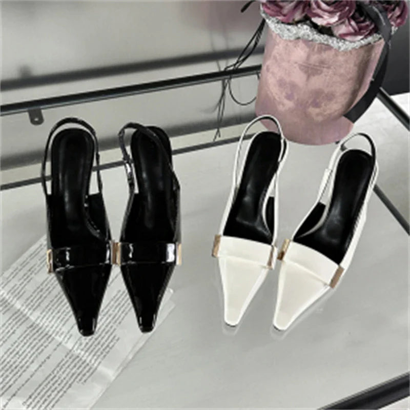 Dam Slingback Skor Elegant Läder Hög Klack 2
