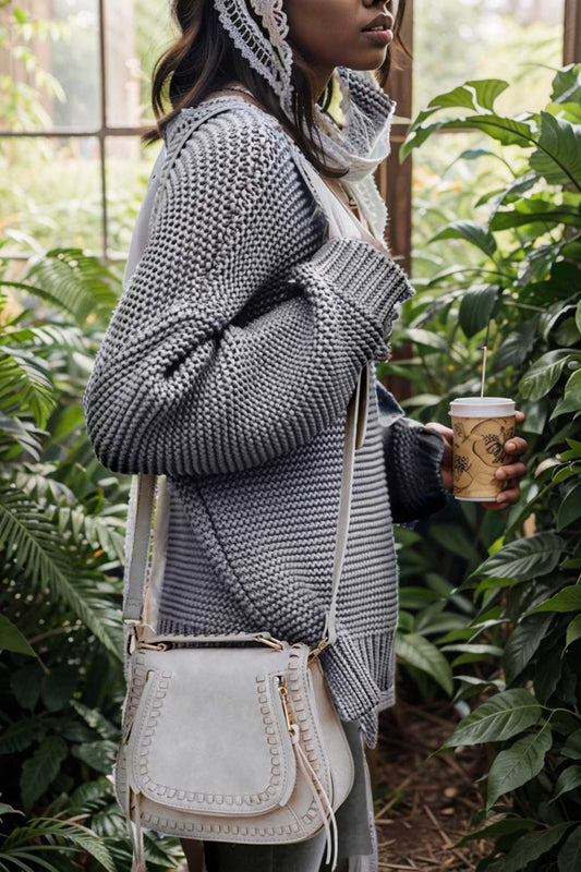 Dam Stickad Tröja Grovt Med Ståkrage och Långa Ärmar Akryl 0