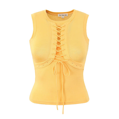 Dam Top Rundhals Slim Fit Elastisk Bomull 0