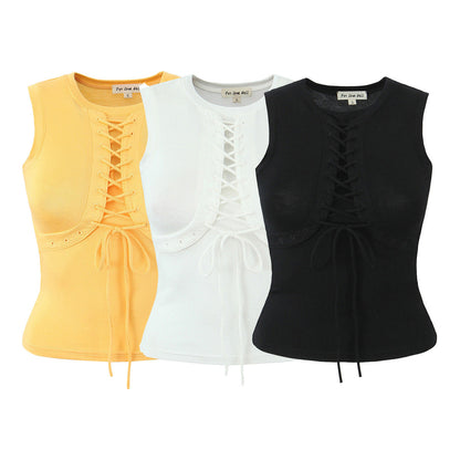 Dam Top Rundhals Slim Fit Elastisk Bomull 1