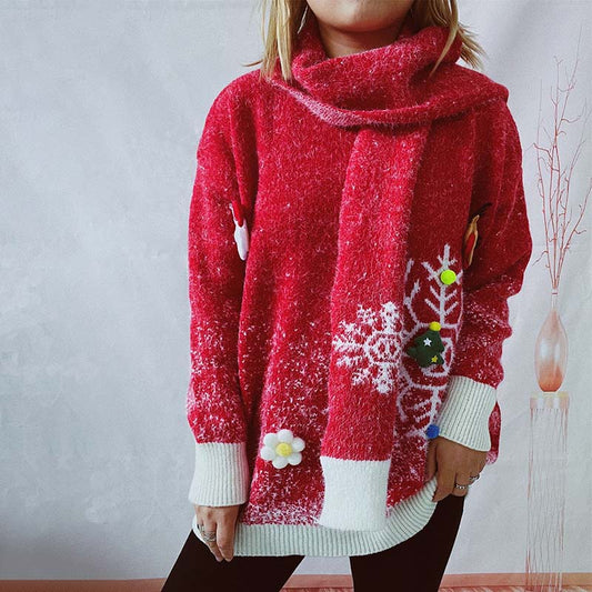 Dam Tröja Juldesign Långärmad Blandat Tyg med Halsduk Set 0