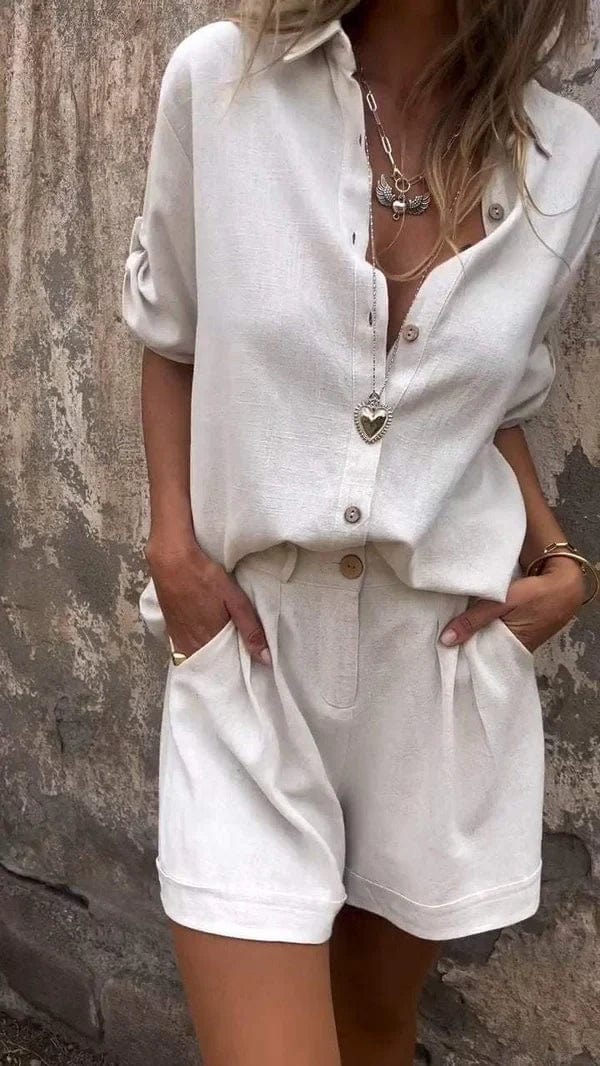 Dam Tvådelad Outfit Klassisk Bomull och Linne 1