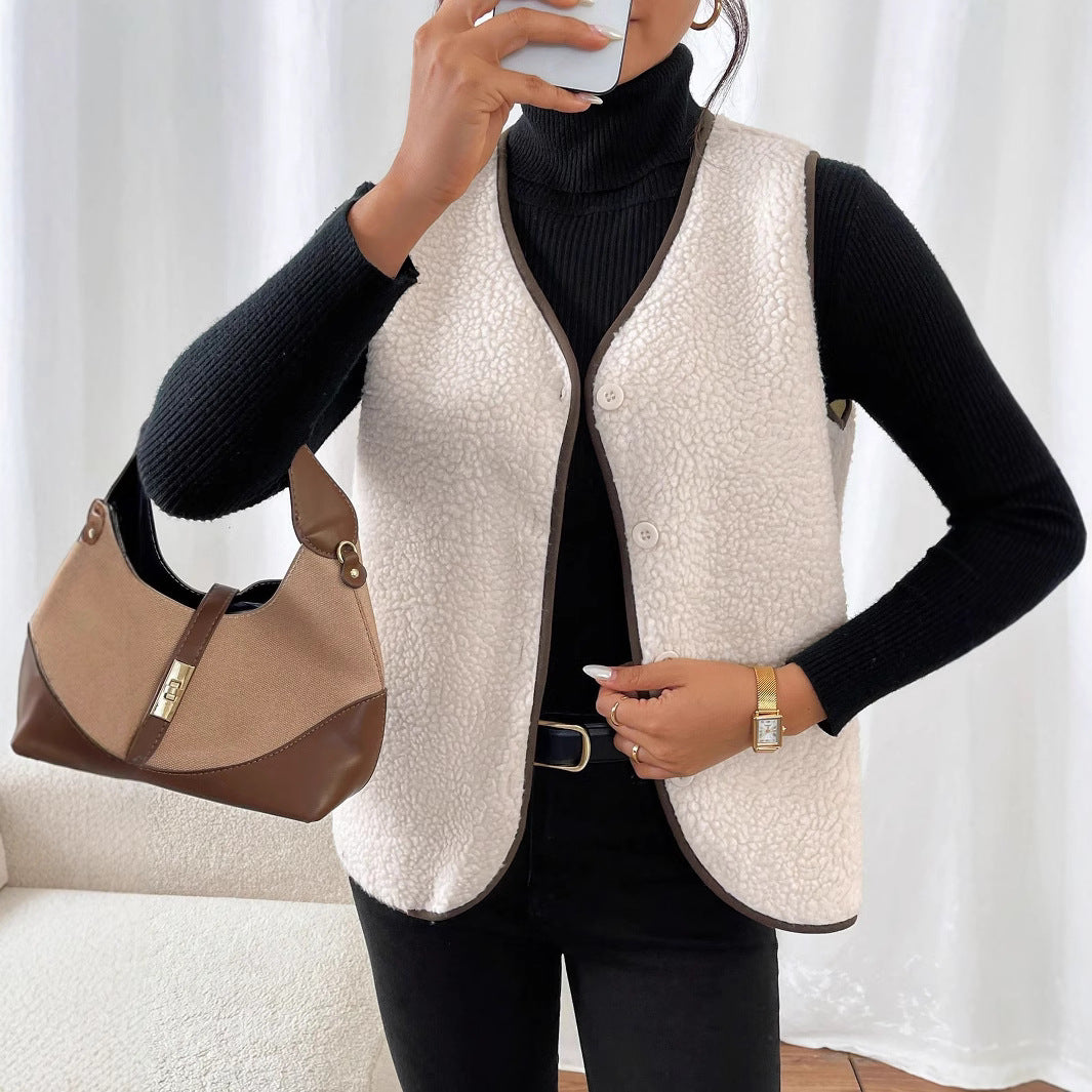 Dam Väst Teddy-Fleece och Suede Avslappnad Passform 2