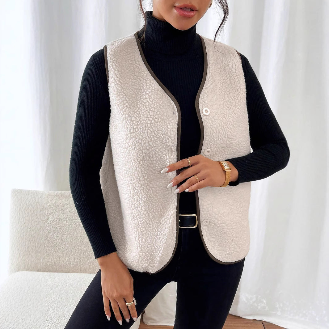 Dam Väst Teddy-Fleece och Suede Avslappnad Passform 4