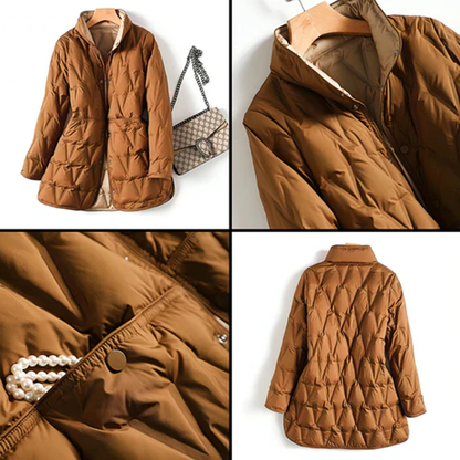 Dam Vinterjacka Knappdesign Varmt Tyg Elegant Snitt 5