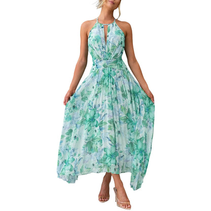 Maxiklänning Dam Halterneck Blommönster Polyester Elegant och Komfortabel-2