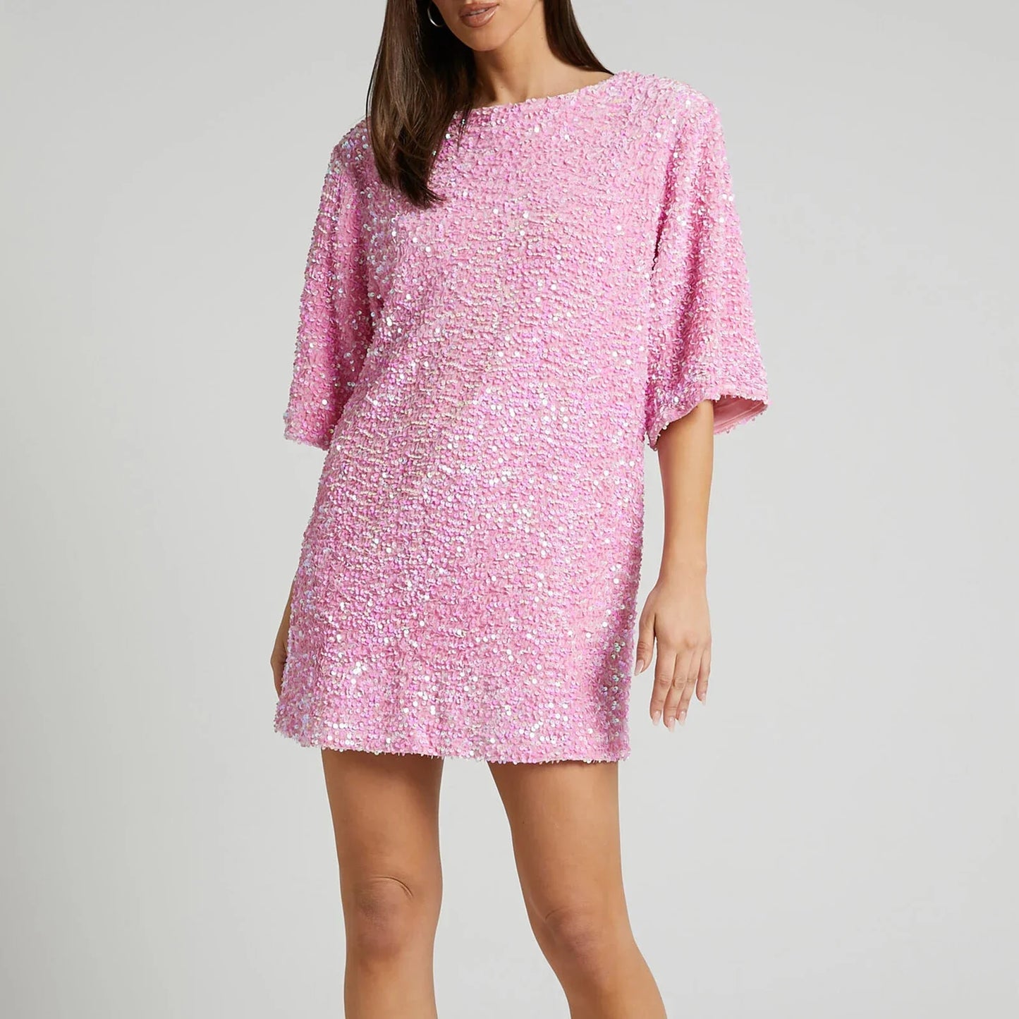 Dam Paljettklänning Klockärmar Polyester för Fest och Bröllop-3