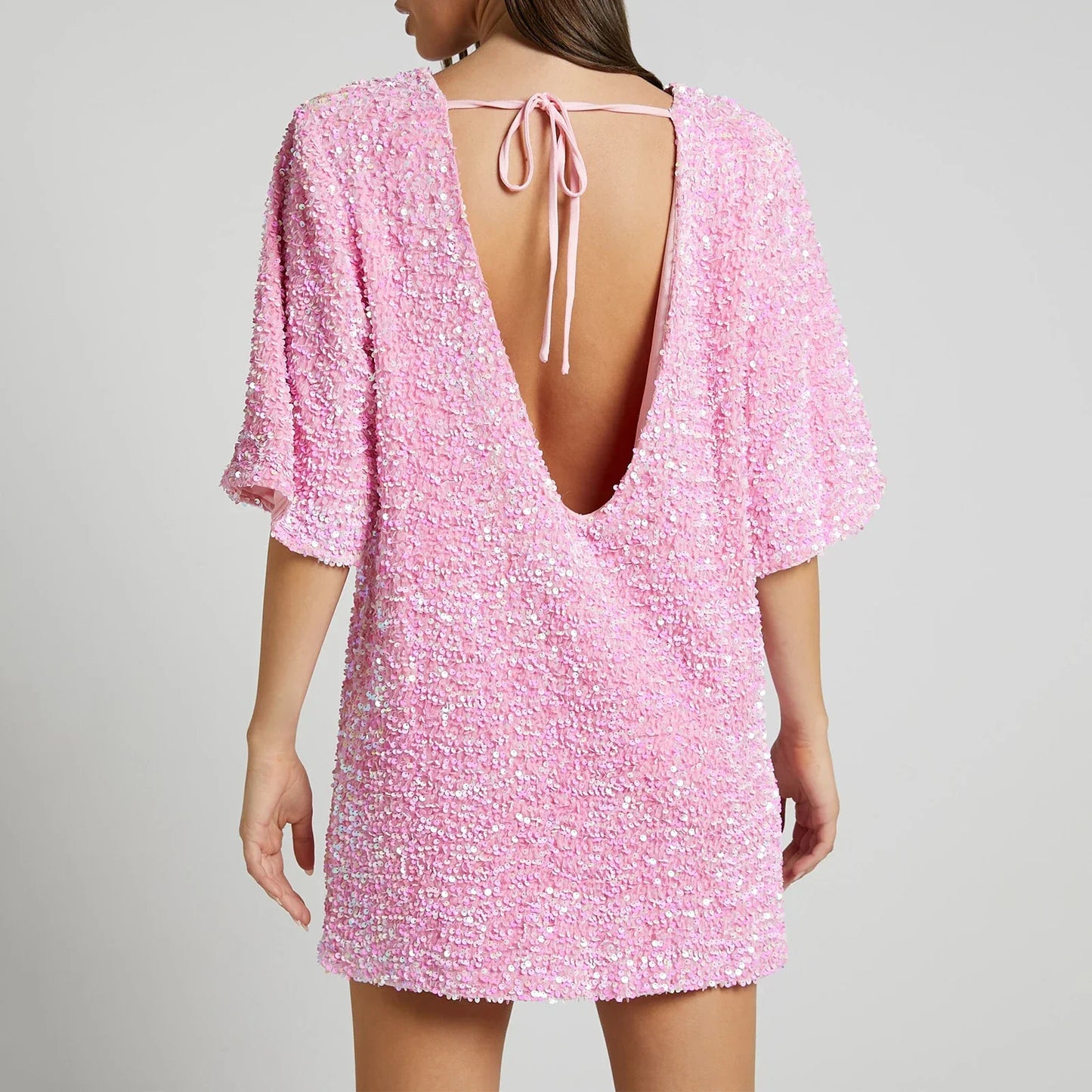 Dam Paljettklänning Klockärmar Polyester för Fest och Bröllop-4