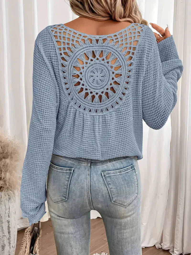 Variant image for Stickad Dam Tröja Löst Fit Mandala Våffelstickad Bomull-16