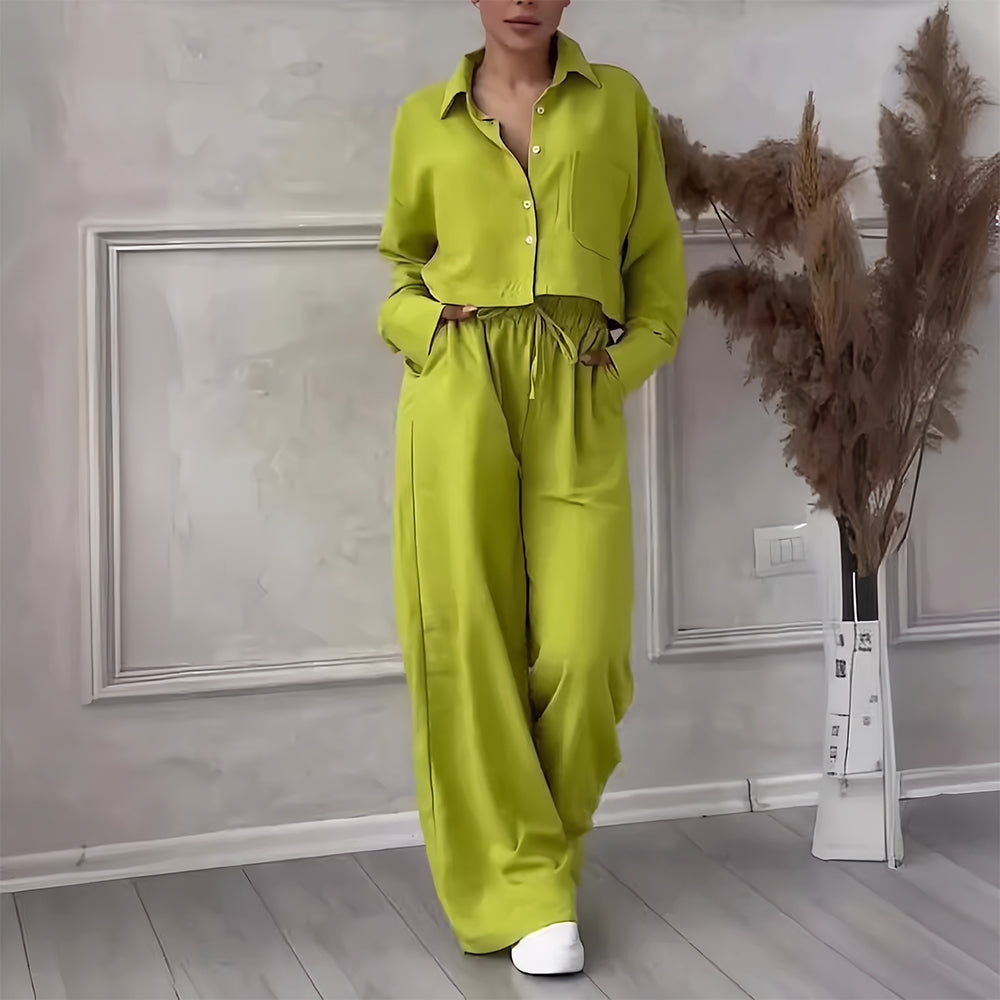 Variant image for Dam Set Långärmad Topp Vida Byxor Bomull Linne-17