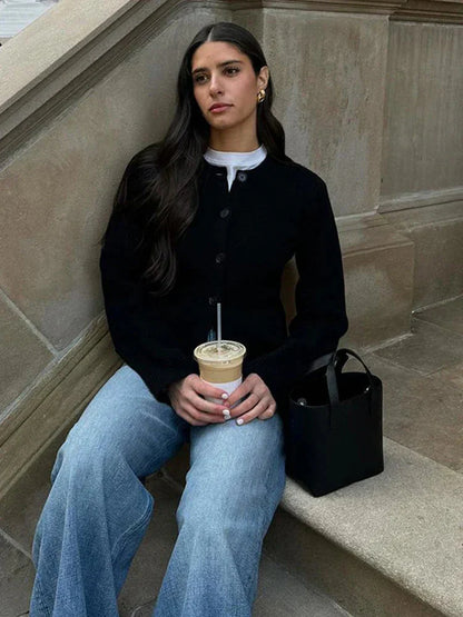 Variant image for Lång Kofta Dam Stickad med Knappar och Väskor-1