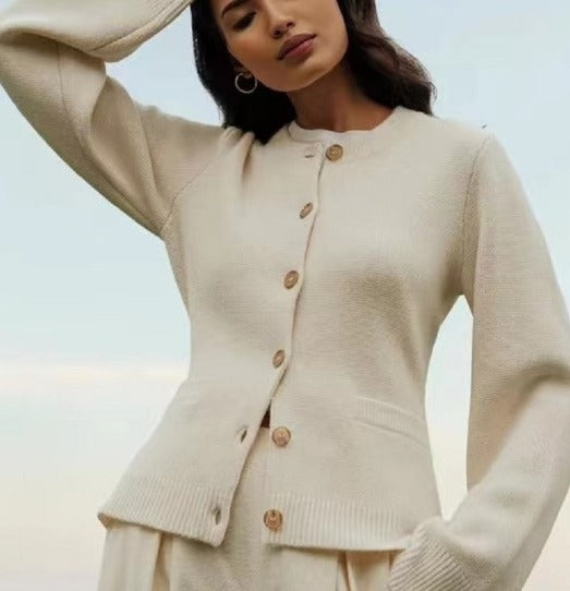 Variant image for Lång Kofta Dam Stickad med Knappar och Väskor-13