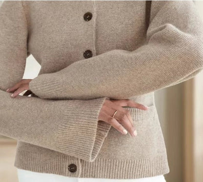 Lång Kofta Dam Stickad med Knappar och Väskor-4