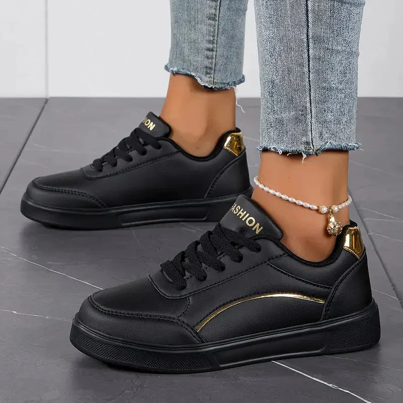 Kvinnors Låga Sneakers Syntetiskt Läder Trendig och Bekväm-3