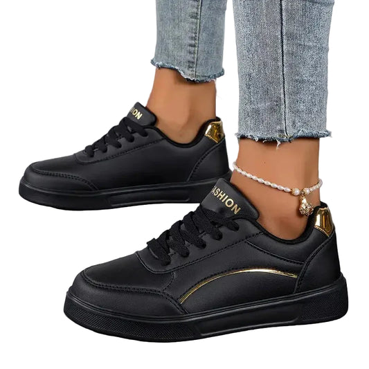 Kvinnors Låga Sneakers Syntetiskt Läder Trendig och Bekväm-3