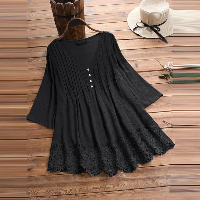 Kvinnors Lång Skjorta V-Neck Polyester Eleganta Stil-1