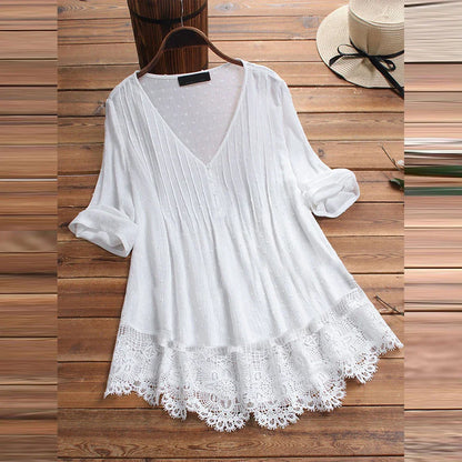 Kvinnors Lång Skjorta V-Neck Polyester Eleganta Stil-2
